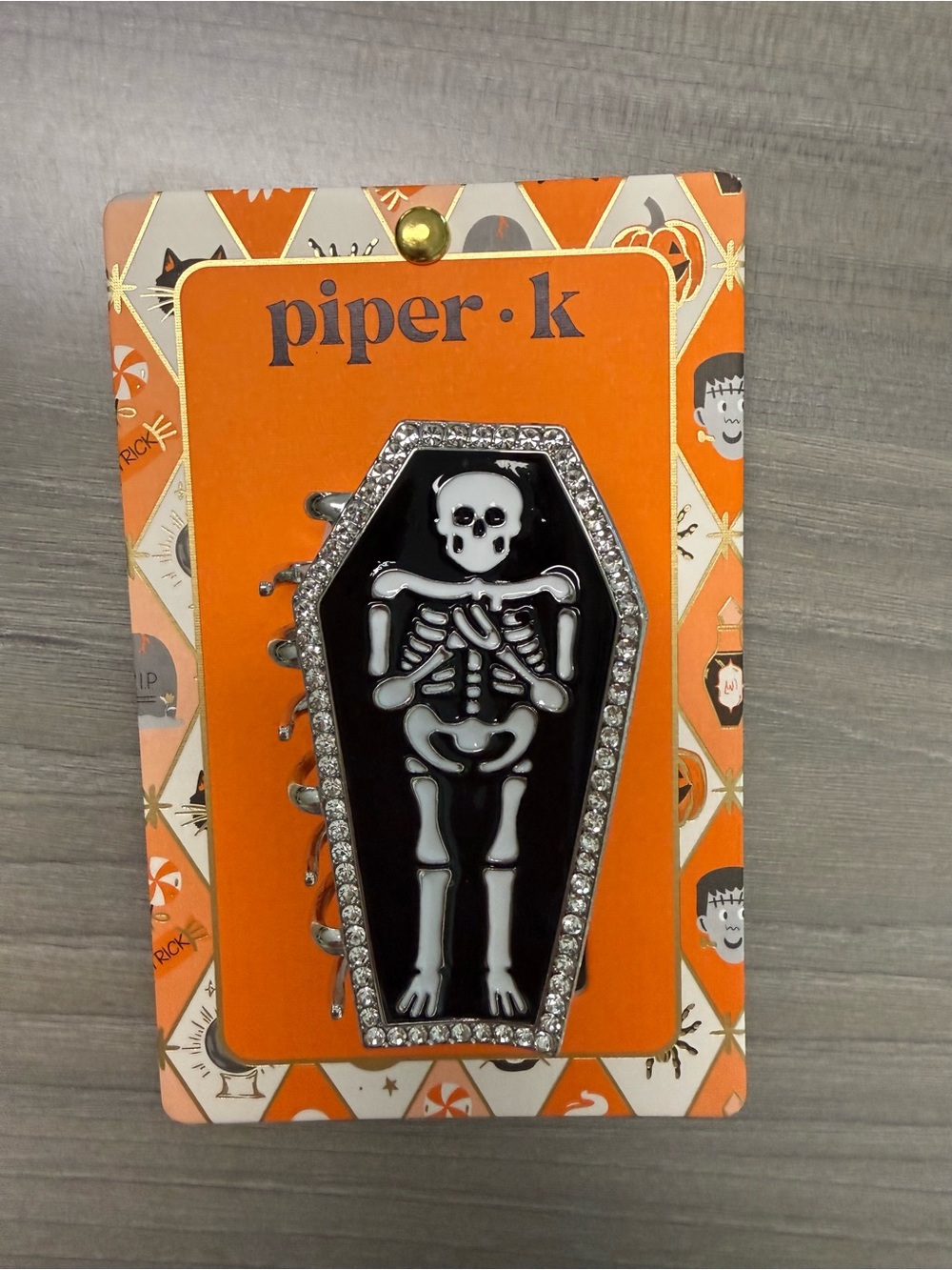 NWT Piper K Skeleton Coffin Rhinestone Hair Claw Clip Halloween